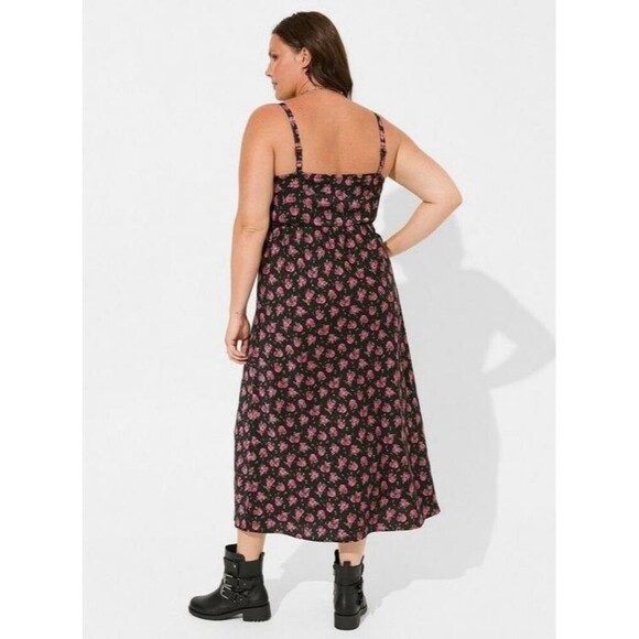 NEW Torrid Tea Length Challis Lace Trim Cami Long Sundress Size 4X Black Floral - Picture 2 of 8